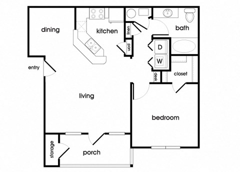 Floor plan for 1 bed, 1 bath, 801 sqft